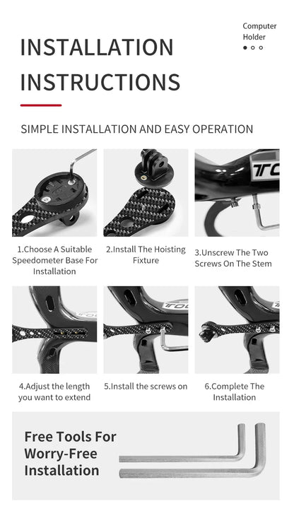 BUCKLOS Carbon Fiber Bike Computer Mount – 143mm/165mm Speedometer Holder for Garmin, Road & Mountain Bikes