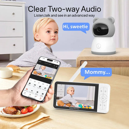 Tuya Smart 5" 1080P Wireless Video Baby Monitor – App Control, Temperature Detection, 2-Way Audio & Night Vision Baby Nanny Camera