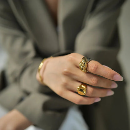 Vintage 18K Gold Plated Stainless Steel Ring – Double Line Irregular Open End Jewelry for Women