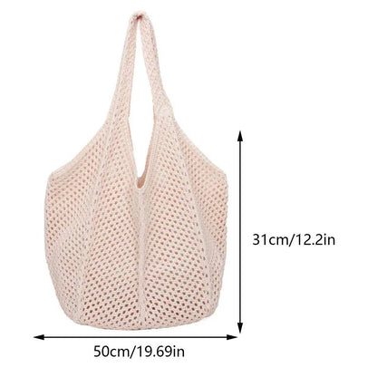 Fashion Women’s Hollow Woven Shoulder Bag – Large Capacity Crochet Tote, Solid Knitting Mesh Handbag for Summer & Beach