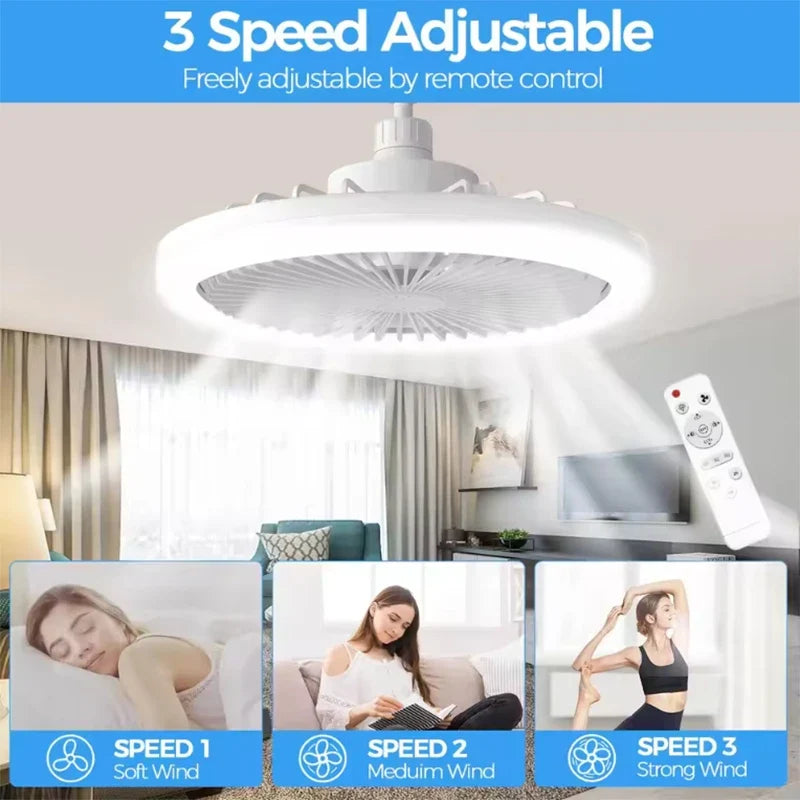 Rotatable 3-in-1 Ceiling Fan Light - E27 LED Converter with Smart Remote Control for Bedroom, Kitchen & Study