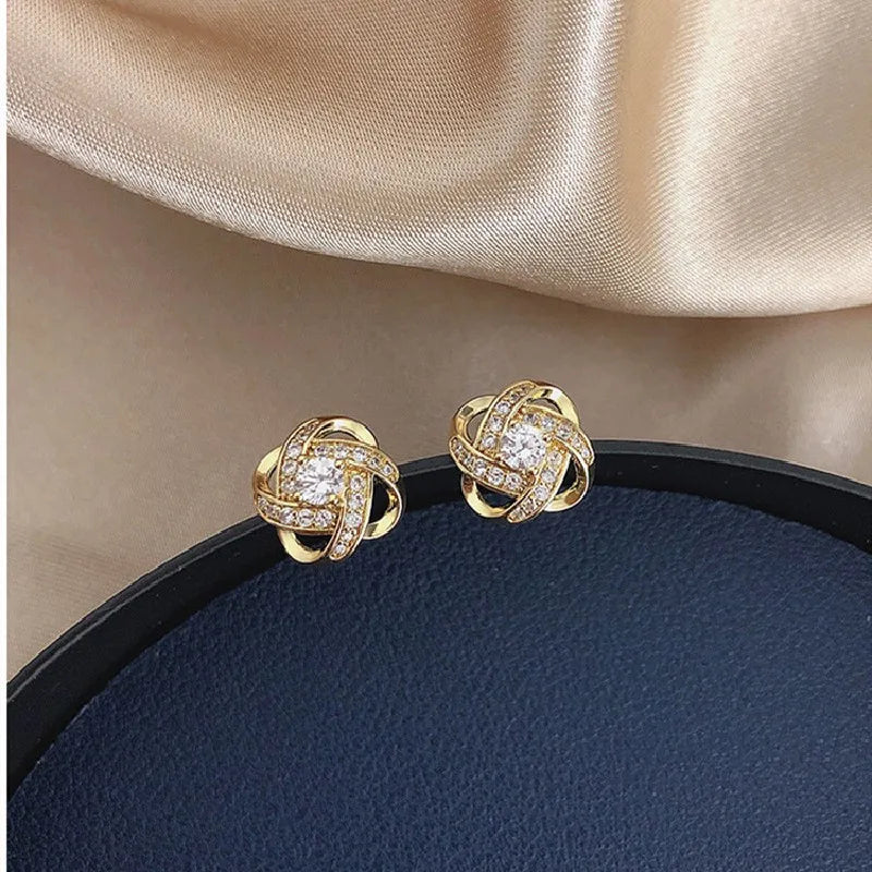 Light Luxury Zircon Stud Earrings – Simple Cross Hollow Geometric Design, Exquisite Wedding & Party Jewelry for Women