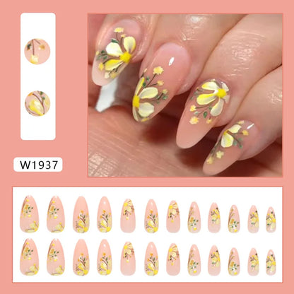 24pcs Goldfish Pattern Almond Press-On Nails – Simple Nude Pink Wearable Detachable False Nail Manicure Set