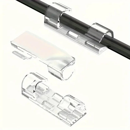 Clear Adhesive Cable Clips - Transparent Wall & Desk Cord Holders for Cable Management