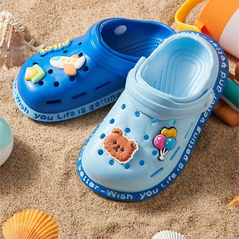 Summer Kids Sandals – Soft Anti-Skid Cartoon Hole Slippers for Boys & Girls, DIY Beach Shoes