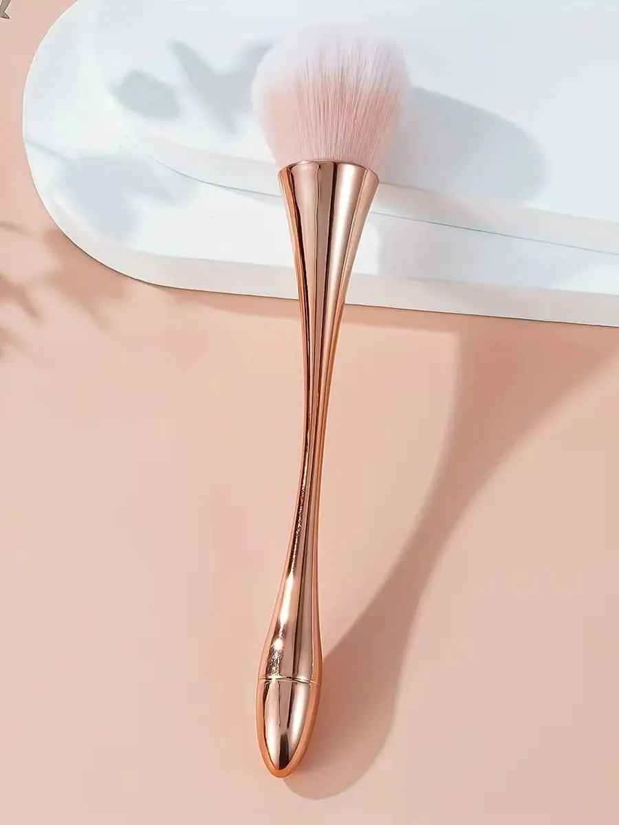 Rose Gold Fan Makeup Brush - Soft Hair Powder, Blush & Highlighter Brush