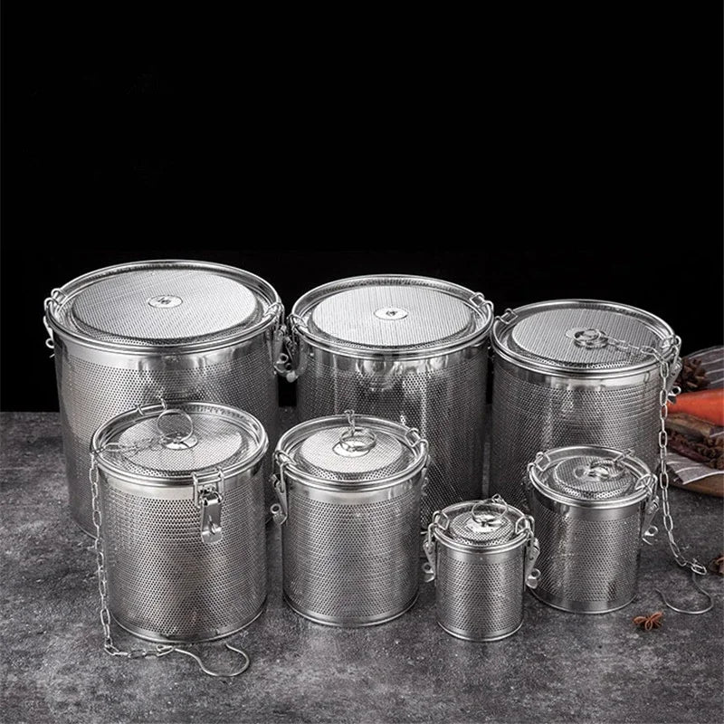 304 Stainless Steel Round Hole Seasoning Bag — Spice, Gravy & Soup Strainer Basket for Brine, Hot Pot, and Slag Separation