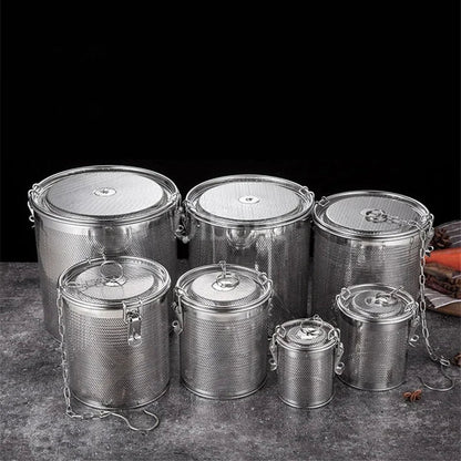 304 Stainless Steel Round Hole Seasoning Bag — Spice, Gravy & Soup Strainer Basket for Brine, Hot Pot, and Slag Separation