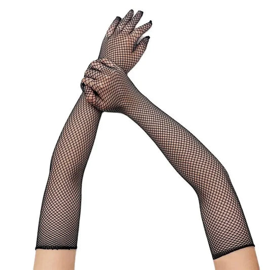 Long High Elasticity Fishing Net Gloves - Thin, Sexy Transparent Mesh for Cosplay and Stage Performance, Fashionable Soft Solid Design