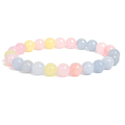 Natural Stone Bead Bracelet - Amethyst Crystal Quartz Aquamarine Jade Agate Elastic Bangle Jewelry for Women & Men