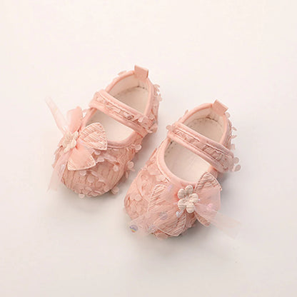 Baby Girl Princess Bow Flats - Soft Sole Petal Walker Shoes for Newborns & First Walkers