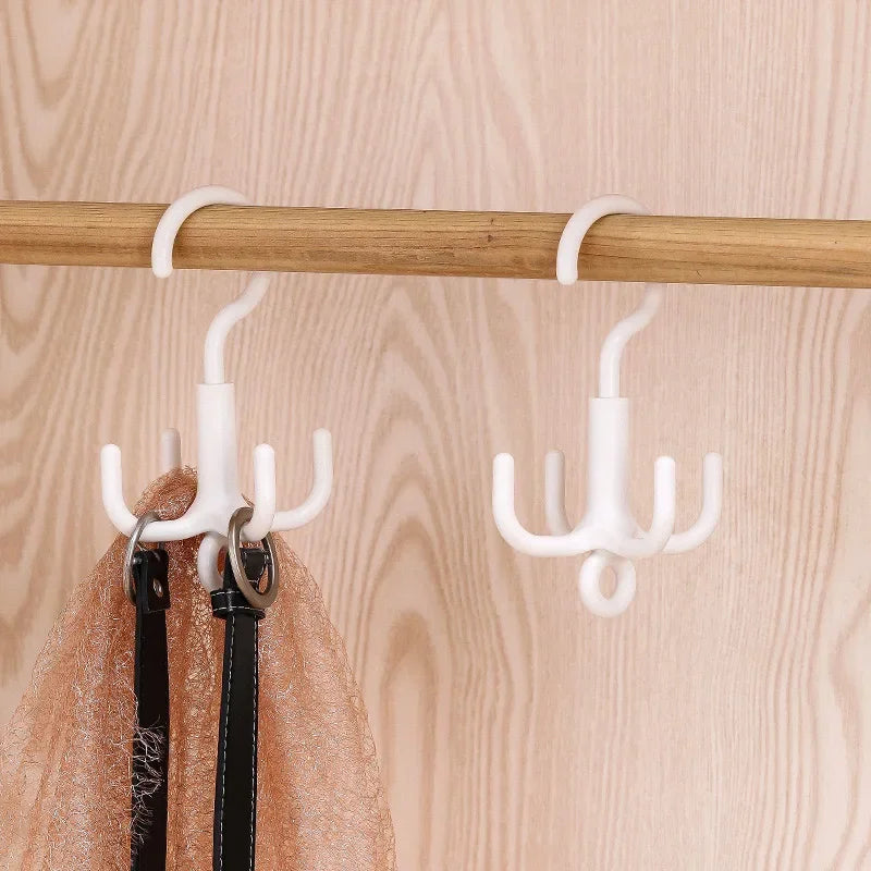4-Claw Rotating Hook — Punch-Free Plastic Hanger for Bags, Scarves, Coats & Hats