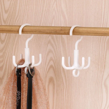 4-Claw Rotating Hook — Punch-Free Plastic Hanger for Bags, Scarves, Coats & Hats