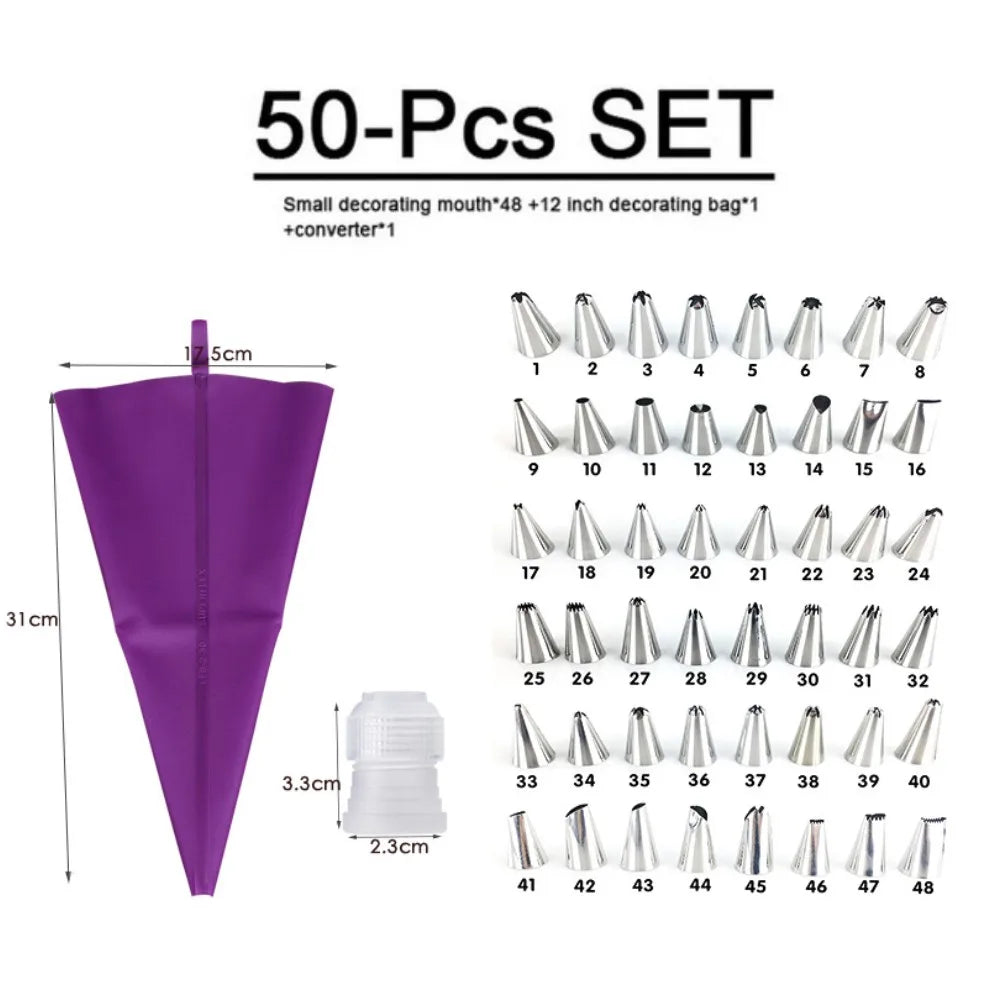 Purple Silicone Pastry Bags with Stainless Nozzles - Perfect for DIY Cake Decorating and Cream Icing