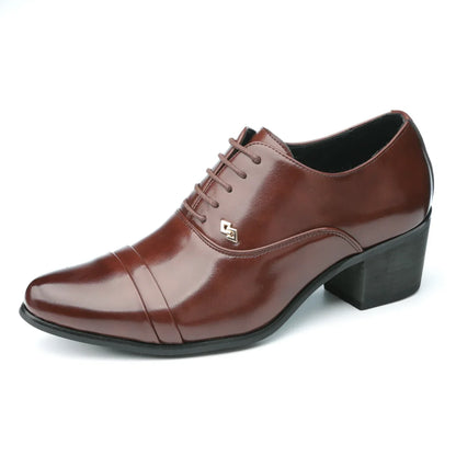 Premium Leather Men’s Slip-On Loafers - Business Casual Wedding Plaid Design Height Increasing Shoes