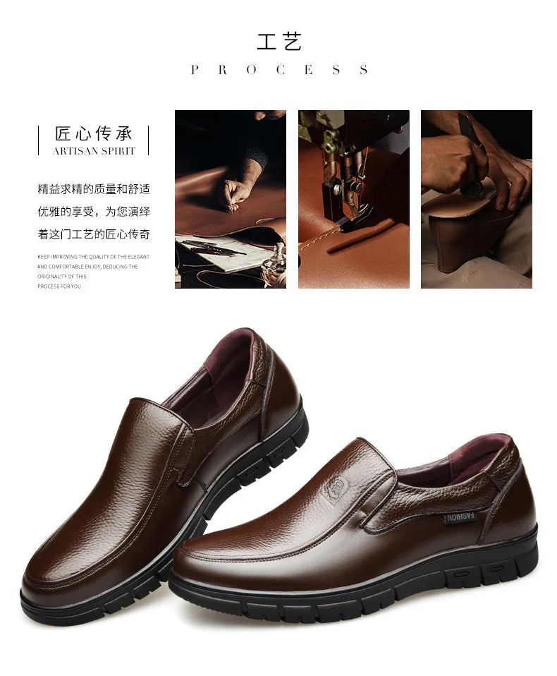 Genuine Leather Handmade Men's Shoes – Casual Loafers, Breathable Slip-On Walking Sneakers for Outdoor Wear