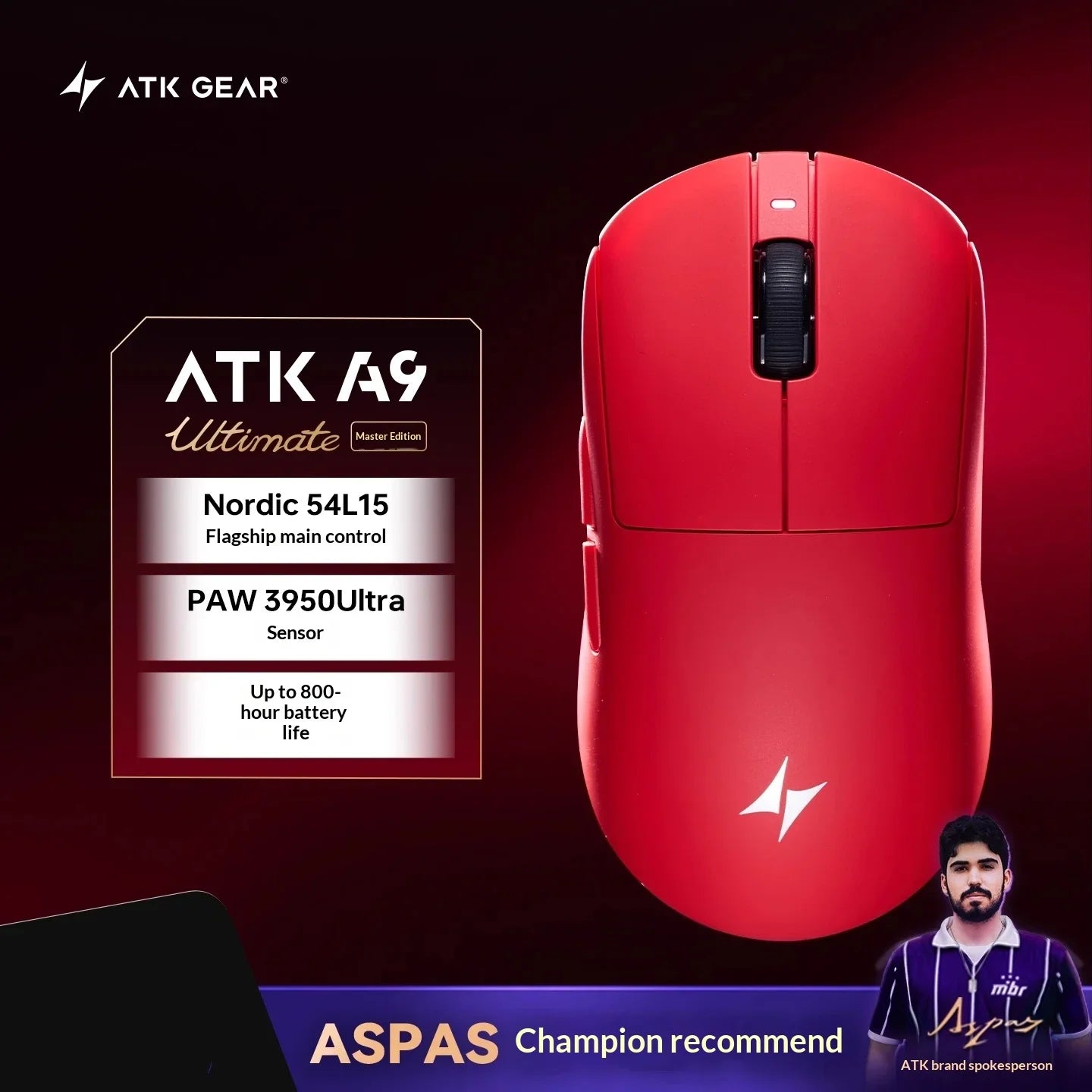 ATK DragonFly A9 Air Ultimate Wireless Gaming Mouse - 42000DPI PAW3950 Sensor 8KHz RGB Ergonomic Mouse for PC Windows & MacOS