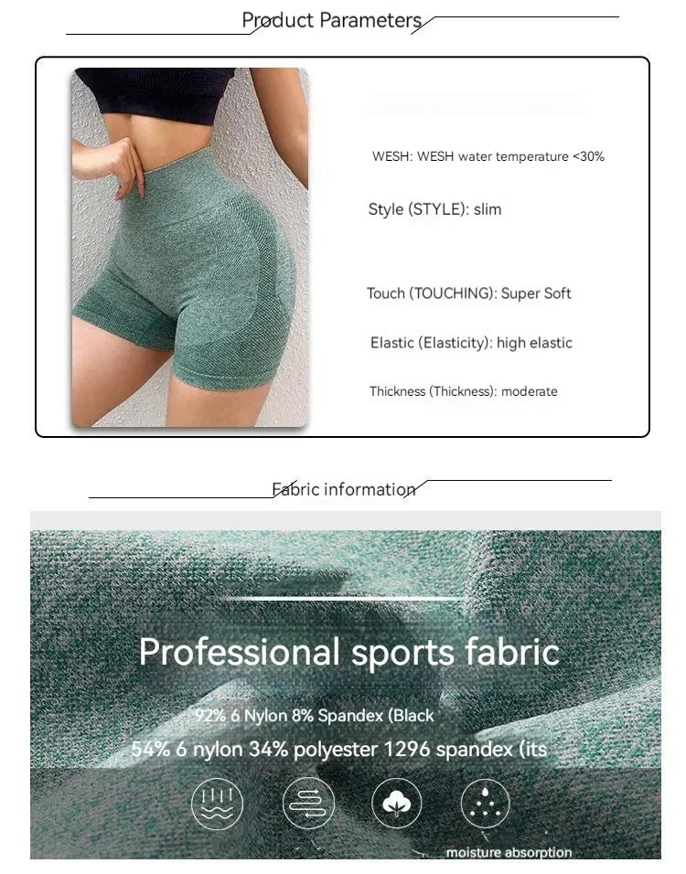 Women’s Sexy Booty Push-Up Sport Yoga Shorts — Seamless Spandex High Waist Running & Cycling Fitness Leggings