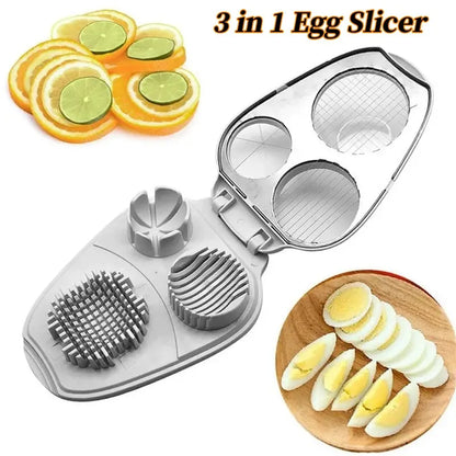 3-in-1 Egg Slicer for Hard Boiled Eggs, Fruit & Vegetable Manual Kitchen Food Cutter Tool