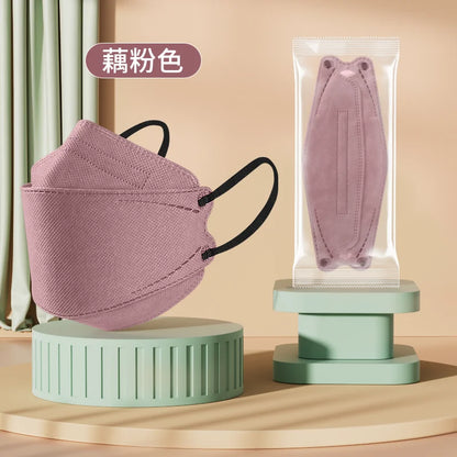 Morandi Colored KN95 Face Masks – 3D Fish & Willow Leaf Shape, 4-Layer Protective Mask for Men & Women