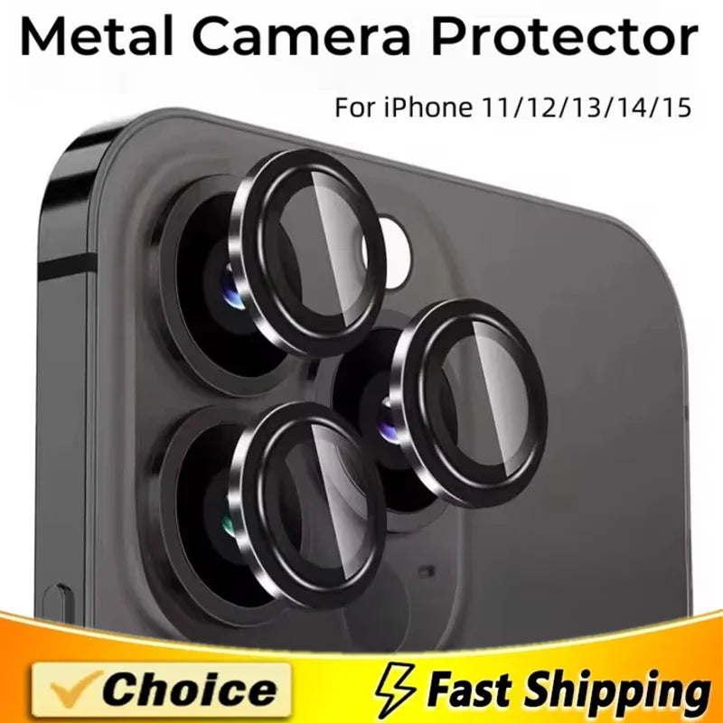 3PCS Metal Camera Lens Protectors – Glass Back Lens Protection Film for iPhone 15/15 Plus, 14/14 Pro Max, 13/13 Mini, 12/11