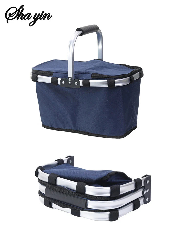 Folding Insulated Meal & Shopping Basket — Portable Handheld Cooler Bag for Outdoor Lunch, Ice Pack, and Food Delivery