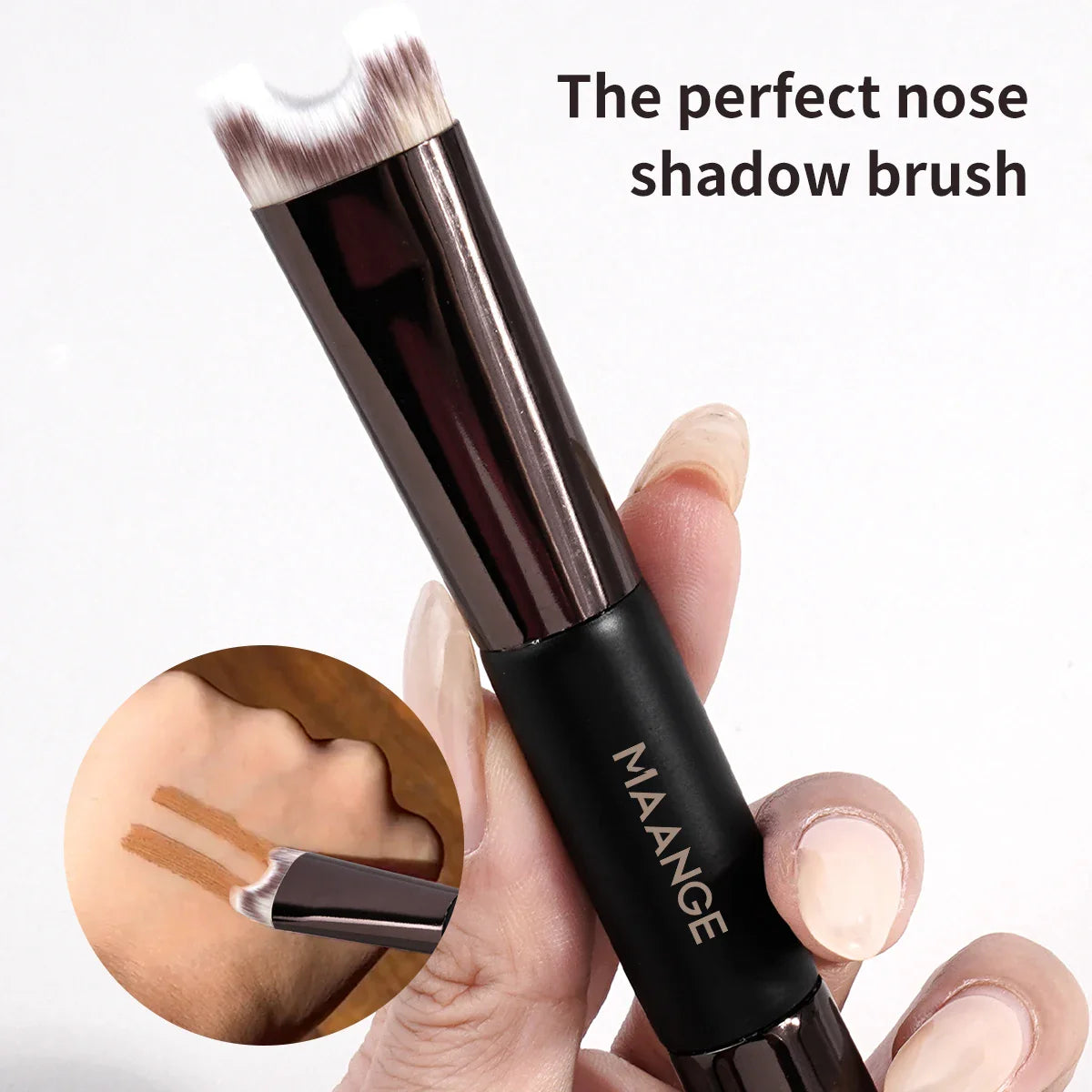 MAANGE U-Shaped Nose Contour Brush – Double Head Makeup Brush for Sculpting, Defining, Foundation & Highlighter