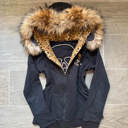 Y2K Harajuku Skull Embroidered Padded Coat - Vintage Hip Hop Faux Fur Collar Casual Couple Jacket