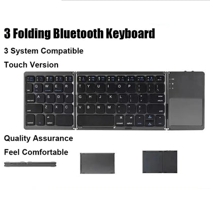 Tri-Fold Bluetooth Wireless Keyboard with Touchpad – Portable Rechargeable Mini Keyboard for Windows, Android & iOS Devices