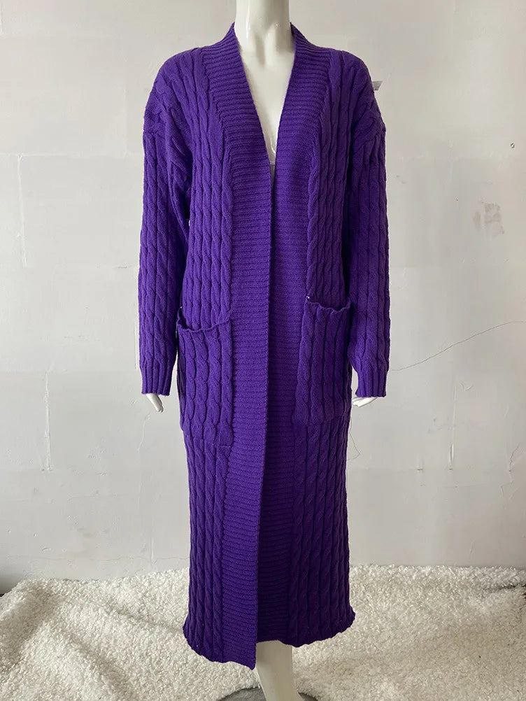 Knit Cardigan for Women – Long Green Crochet Jacket, Loose Long Sleeve Autumn/Spring Winter Sweater, 2023 Warm Jumper Coat