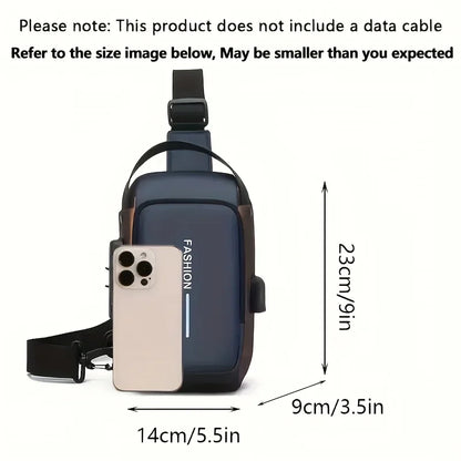 Durable Oxford Fabric Men’s Sling Bag — Stylish Motorcycle Crossbody Chest Pack with Phone Pocket & Zip Closure for Daily Commute