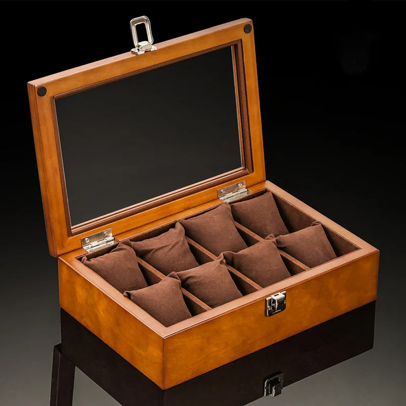 Wood Watch Box Organizer with Glass Window — Luxury Wooden Display Case & Storage Holder for Men’s Watches