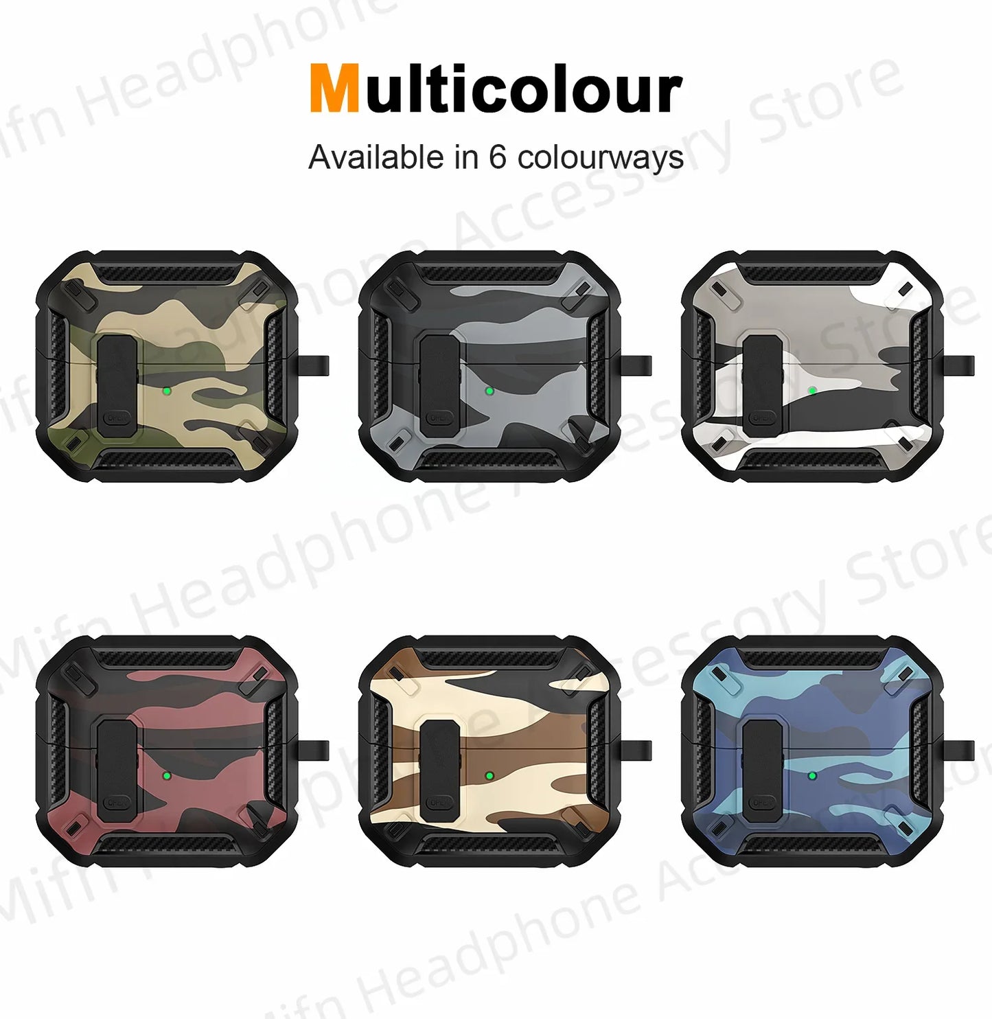 Camouflage Case for Galaxy Buds3 Pro – Carbon Fiber Protective Cover with Keychain & Cleaning Kit