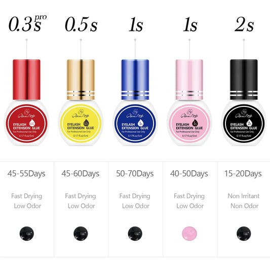 GLAMLASH Eyelash Extension Glue — 0.3-2 Sec Fast-Dry Black Adhesive for Individual False Lashes, Professional Kit