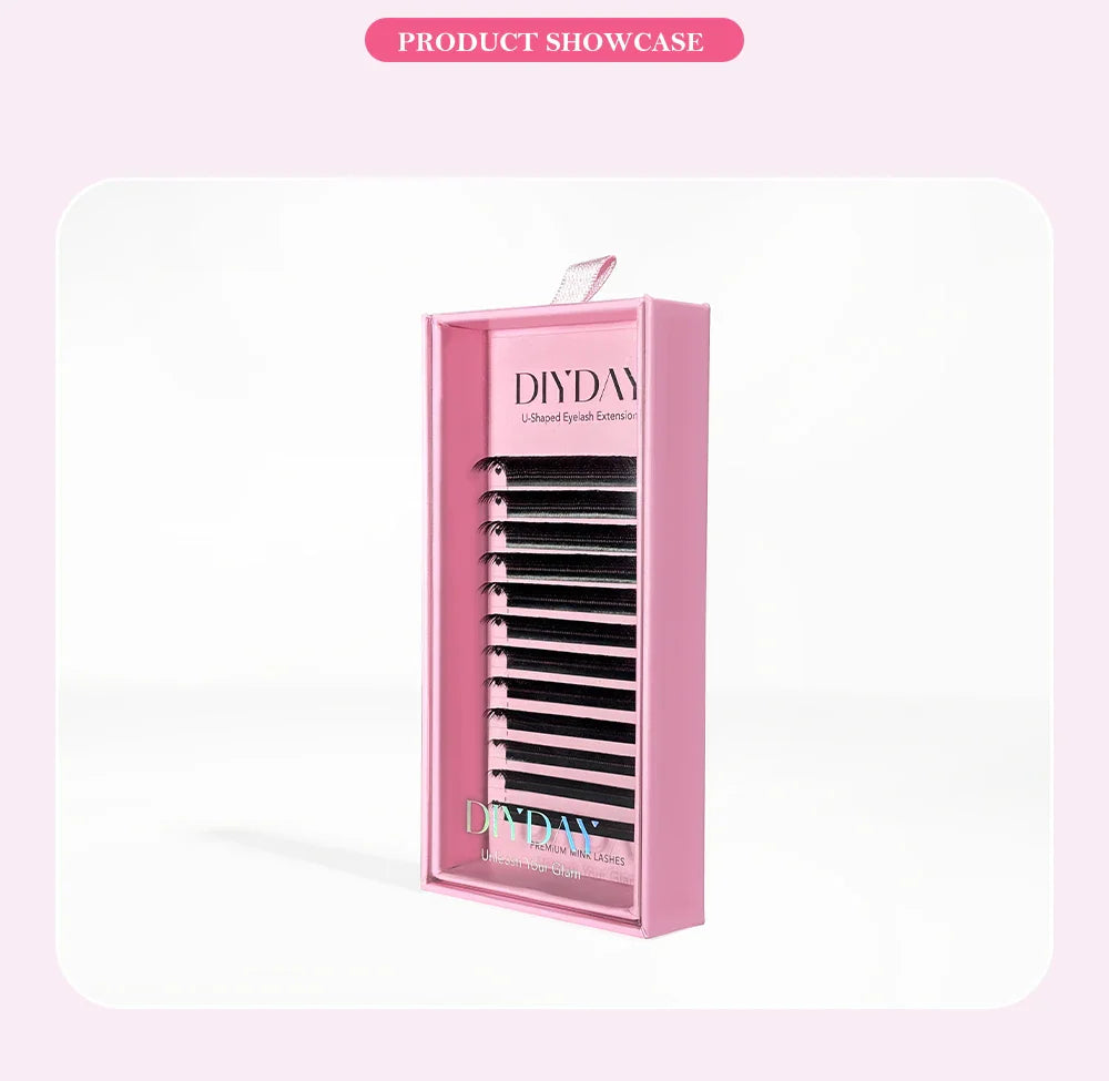 DIYDAY U-Shaped 3D Volume Eyelash Extensions — Easy-Apply Natural Wispy U YY Shape Faux Mink Lashes for Makeup