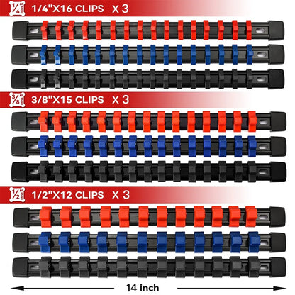 Socket Organizer Set - 1/4 3/8 1/2 Inch Socket Holder Trays for Tool Box Drawers & Storage Rails
