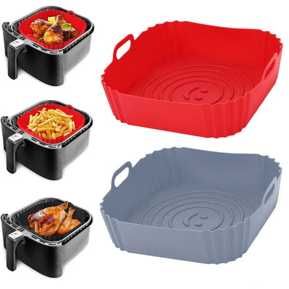 Silicone Air Fryers Oven Baking Tray - Pizza Fried Chicken Airfryer Silicone Basket, Reusable Airfryer Pan Liner Accessories