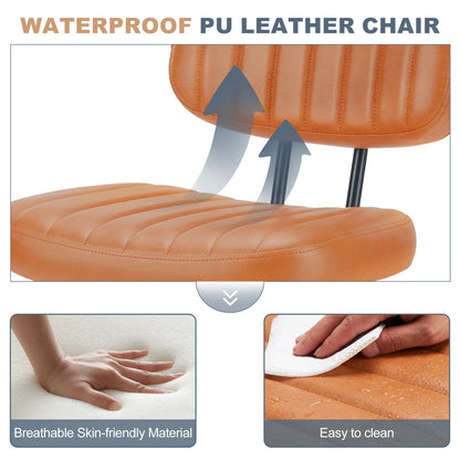 Armless Office Desk Chair – Height Adjustable PU Leather with Lumbar Support & 360° Swivel Wheels