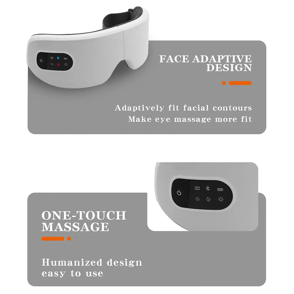 Smart Heated Eye Massager — Vibration + Bluetooth Music, Foldable Portable Eyemask for Dry Eye & Fatigue Relief