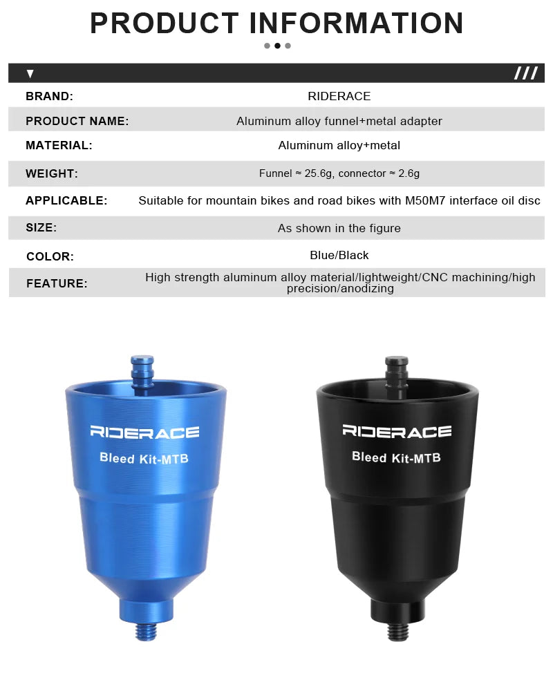 RIDERACE Bicycle Hydraulic Brake Bleed Kit – Oil Funnel & Adapter for Shimano MTB & Road Disc Brakes