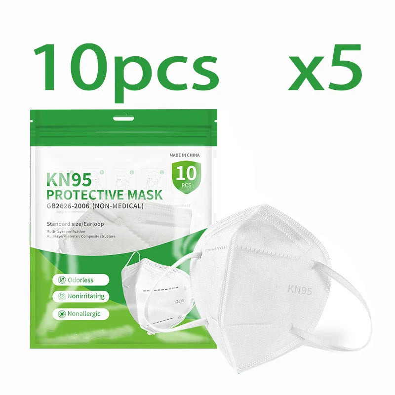 50/100PCS Adult KN95 Masks – Black & White, 5-Layer Dustproof Face Mask with Breathable Design & Adjustable Nose Bridge