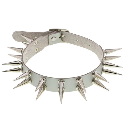 Long Spiked Choker Collar – Black PU Leather Punk Goth Necklace for Women & Men, Cosplay Jewelry Accessory