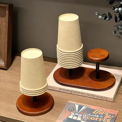 Wooden Cup Storage Holder & Dispenser Rack – Disposable Tea & Water Cup Organizer Mug Display Stand for Home & Office