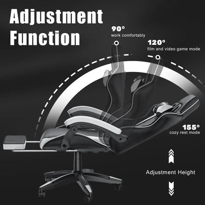 Gaming Chair with Footrest – Ergonomic Gamer Chair with Lumbar Cushion, Headrest, and Height Adjustable for Computer