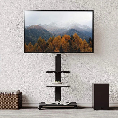 Rolling TV Stand on Wheels – Height Adjustable Mobile Cart for 32–65in Flat Screen TVs, VESA 600x400mm