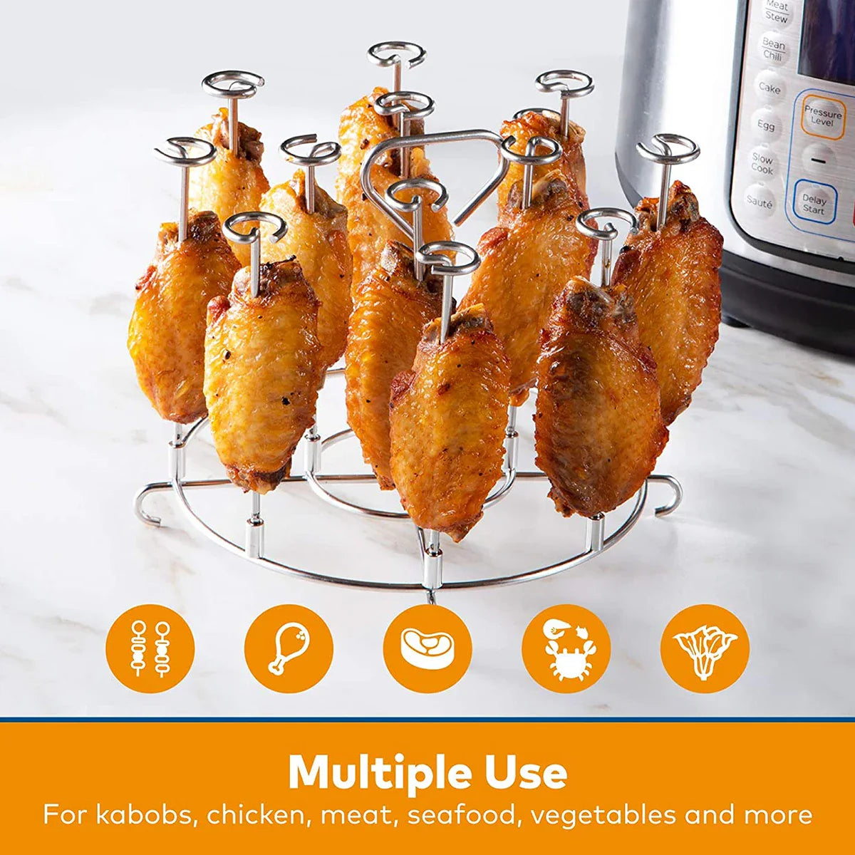 6Qt/8Qt Air Fryer Skewer Stand - Compatible with Ninja Foodie - Vertical Skewers Holder for Grilling - Kitchen Air Fryer Accessories