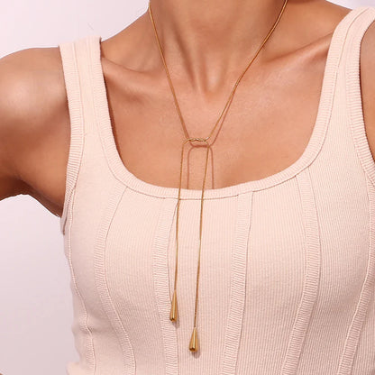 Two Water Drop Snake Chain Necklace – Tarnish-Free Silver & 18K Gold Plated Stainless Steel Jewelry for Women