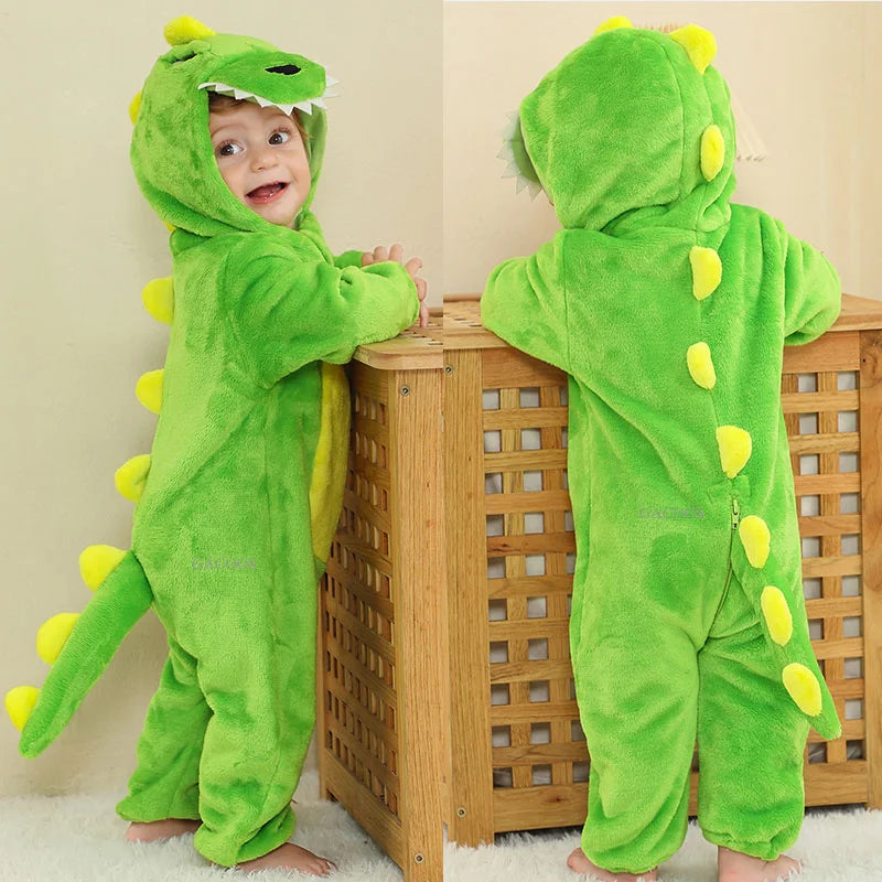 Cartoon Flannel Baby Romper – Unicorn, Rabbit & Dinosaur Pajamas, Cotton Kigurumi Jumpsuit for Boys & Girls