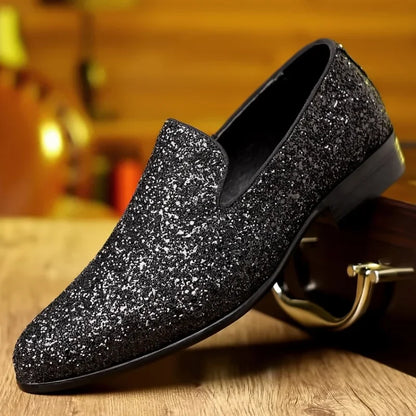 Men’s Luxury Sequin Loafers - Gold & Silver Formal Slip-On Wedding and Party Shoes