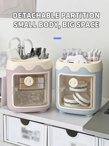 Cartoon Cute Desktop Storage Box – Large Capacity Pencil Holder & Multi-Functional Organizer for Student Stationery & Makeup Brushes